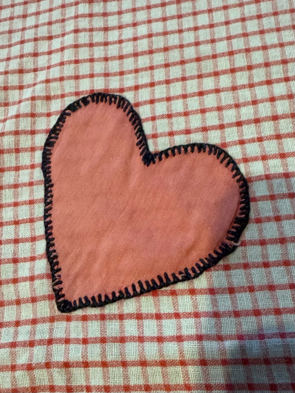 Vintage Pink & White Card Tablecloth with Appliqué Heart, Spade, Diamond & Clubs